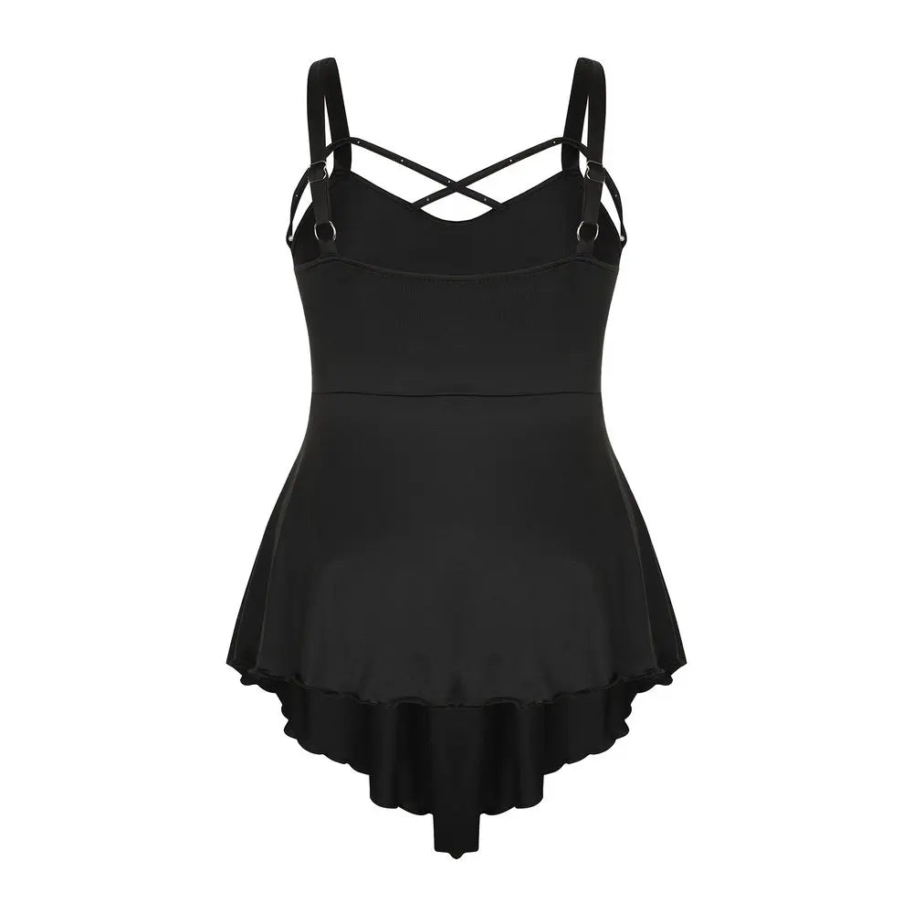 Plus Size Sexy Backless Sling Women Tops Black Strappy Sleeve Autumn Fashion Elegant Square Neck Slim Tank Tops Women's Clothing