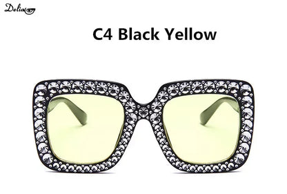 Glitter Women Sunglasses Brand Design Flash Square Shades Mirror Female Sun Glasses Bezel Bling Rhinestones