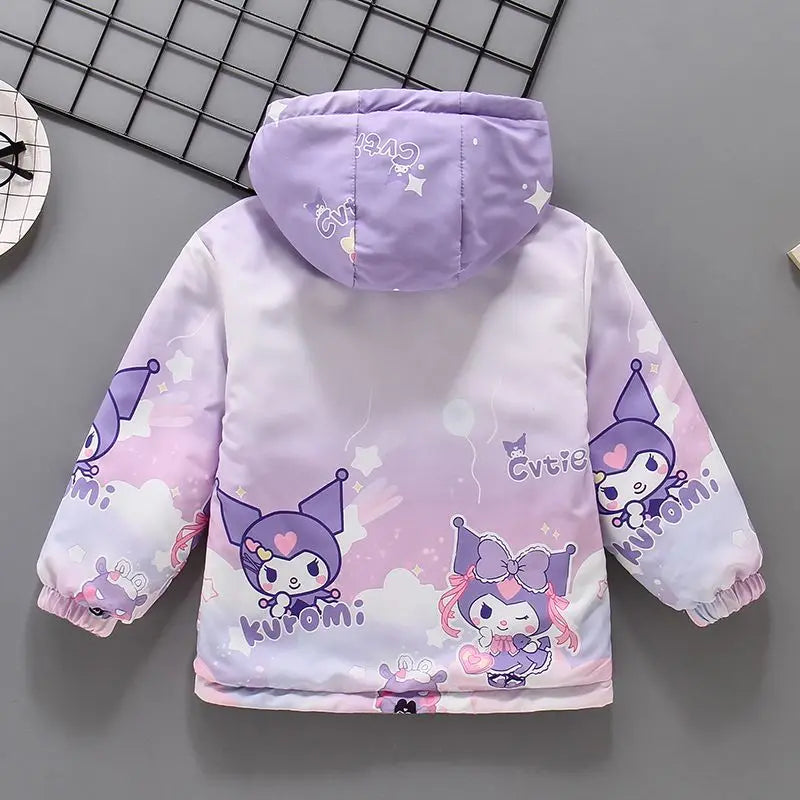 Kuromi Printed  Plush Hooded Jacket Kid Fashion Outerwear