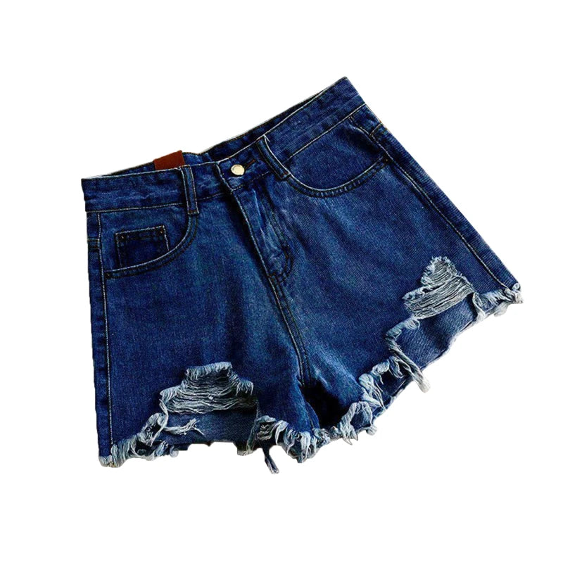 Korean Denim Holes Shorts For Women  Fashion High WaistWide Leg Short Jeans Female Designer Casual Street Short 2024 New