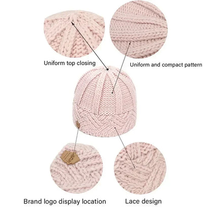 Solid Knitted Beanies Caps for Women Warm Cashmere Wool Skullies Beanies Female Thick Knitted Hats Autumn Winter Warm Cap