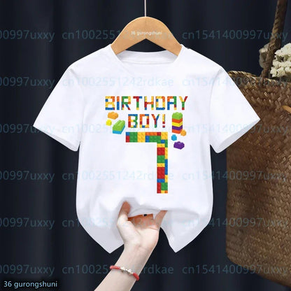 Summer Kawaii Kids 2-9th Birthday Master Builder Block Building Boys Cotton Tshirt Cute Children Tshirt Boys Tshirt Top