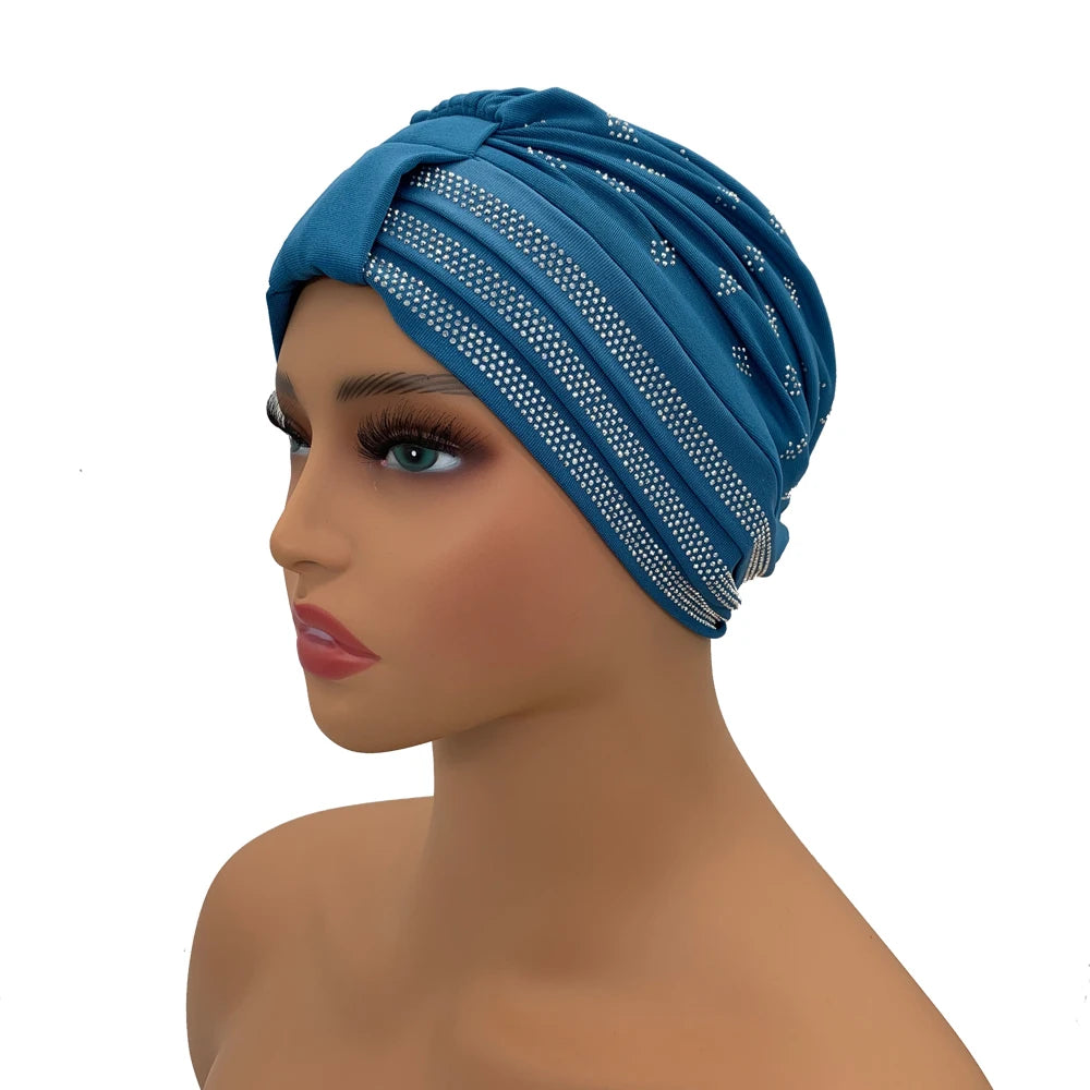 Summer Breathable Muslim Turban Cap Diamonds Under Scarf Hat Fashion Inner Hijab Bonnet