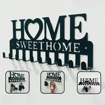 1pc Wall Mounted Decor Black Metal Key Holder Hooks