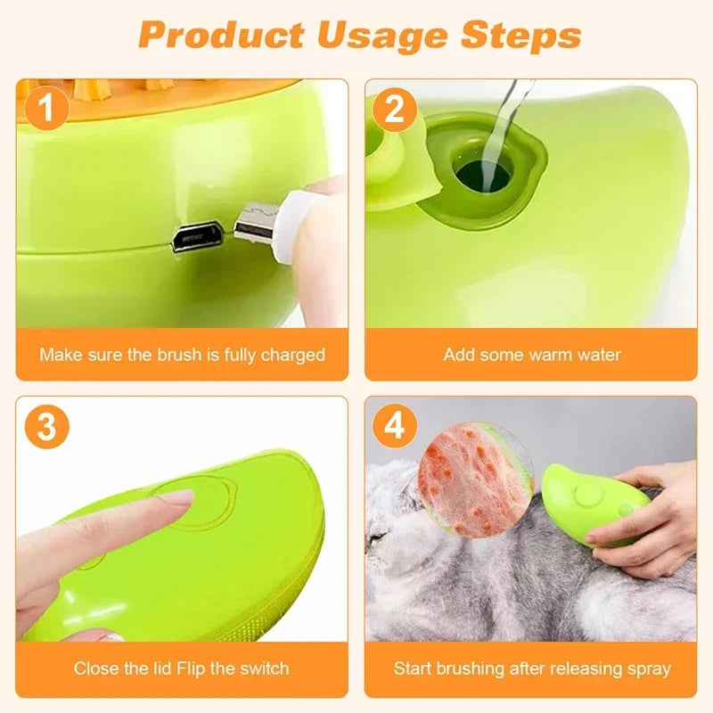 3-in-1 Dog Hair Cat Hair Brush Electric Pet Cleaning Brush Steam