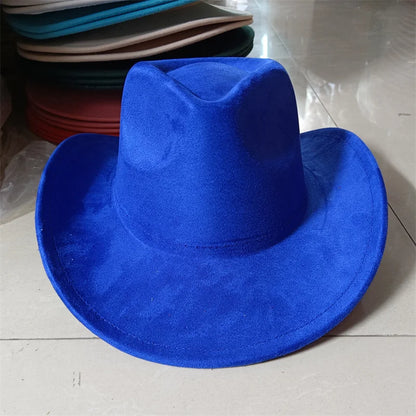Western suede leather 7.5CM Western denim women's Fedora hat men's church jazz hat fashion travel party hat denim hat 2024