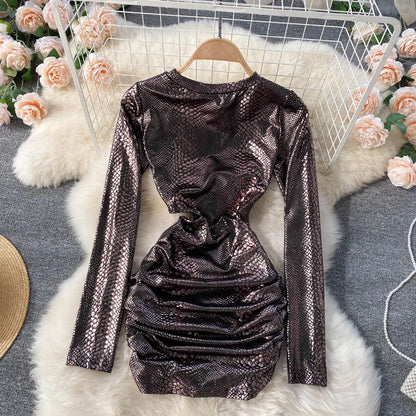 Women Sexy Bodycon Mini Party Dress Vestidos Femininos Casual Streetwear Chic Snake Print Long Sleeve Slim Spring Autumn Dresses