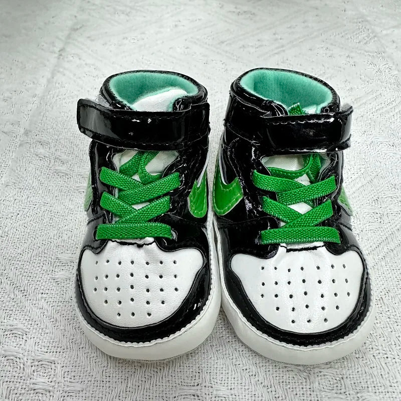 Spring and Autumn Baby Shoes Classic Trendy PU High Top Sports Shoes Basketball Shoes Soft Sole Lightweight Walking Shoes