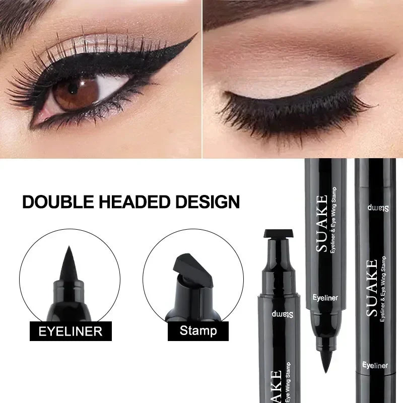 Double-ended 2 in1 Stamp Liquid Eyeliner Pencil Waterproof Lasting Fast Dry Black Seal Eye Liner Pen