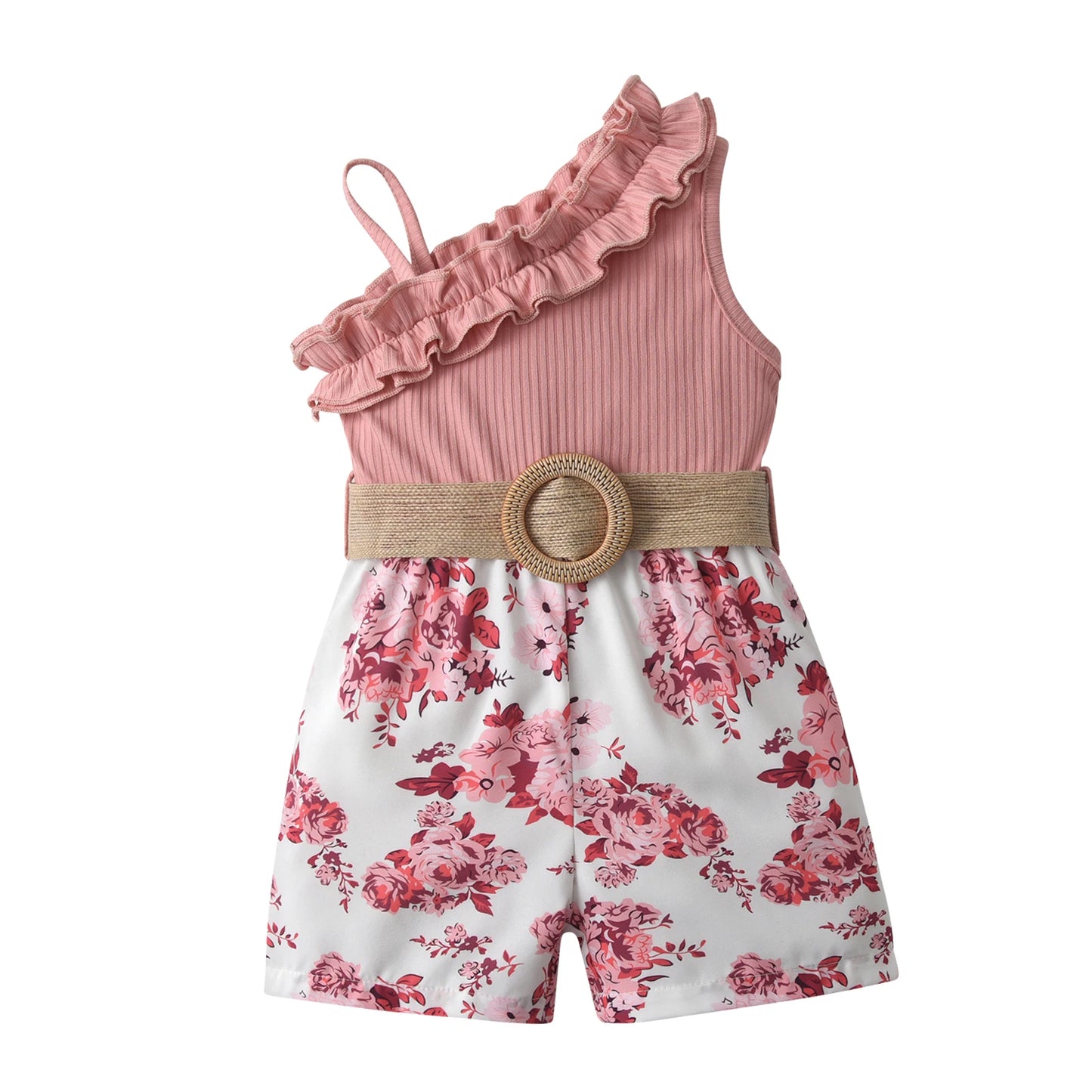 Brand New Kids Girls Jumpsuits Casual Clothes Summer New Children Toddler Fashion Floral Print Overalls with Belt Outfits 1-5Y