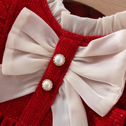 Winter Newborn Girls Clothes Korean Fashion Bow Cute Fleece Warm Thick Long Sleeve Red Baby Dress