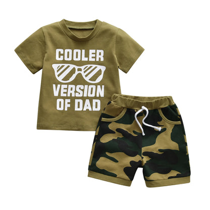 Summer Toddler Baby Boy Short Sleeve Clothes Set Casual Letters Printed T-shirt + Camouflage Shorts 2PCS Outfits for Boys