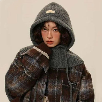 H Solid Color Hood Beanies Cycling Thickened Warm Ear Protection Straps Hat Neck Collar Scarf Cap Men Women Balaclava Caps New