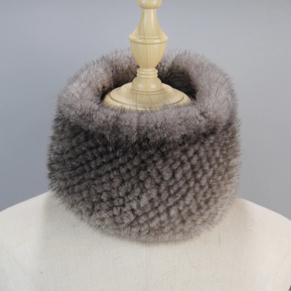 2025 New Women Winter Real Mink Fur Scarves headbands Good Elastic Knitted Natural Mink Fur Scarf Thick Warm Lady Fur Ring Shawl