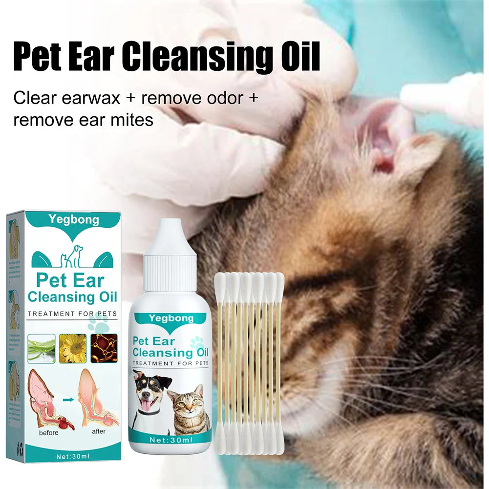30ml Dog Ear Cleaning Remove Mites Cat Ear Deodorant Oil Soothe Discomfort Cat Ear Wash Set Anti-ticks for Pet Cleaning Supplies