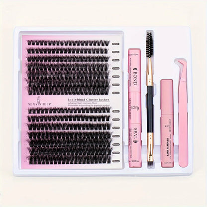 DIY Lash Extension Lash Clusters Individual Explosive eyelashes with Bond&Seal Remover Tweezers Lash Brush for Self Application