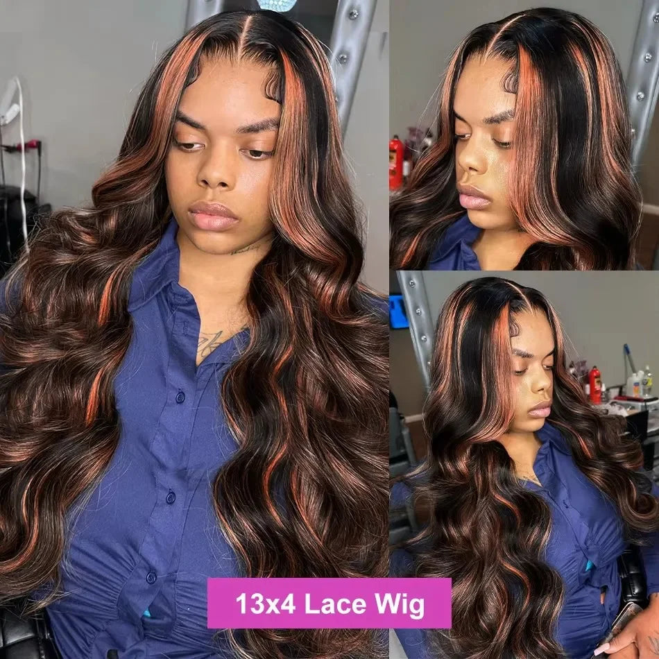 1B/30 Black Brown Body Wave Wigs 13x6 HD Lace Frontal Wigs Ombre