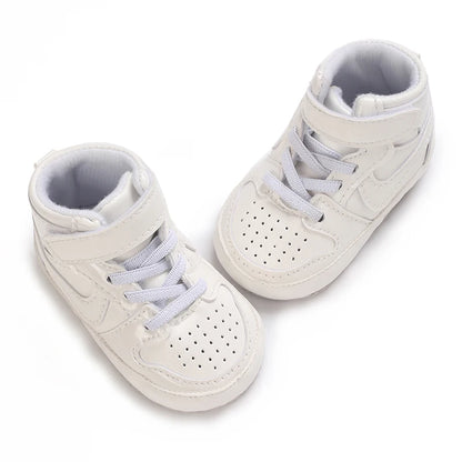 Spring and Autumn Baby Shoes Classic Trendy PU High Top Sports Shoes Basketball Shoes Soft Sole Lightweight Walking Shoes