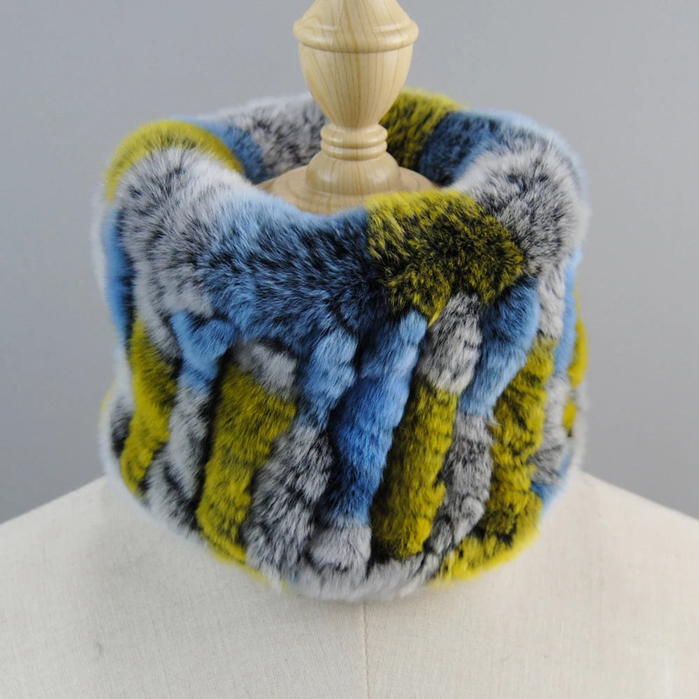 Good Elastic Rex Rabbit Fur Ring Scarves Winter Warm Women Genuine Rex Rabbit Fur Scarf Knitted Real Natural Fur Wraps Headbands