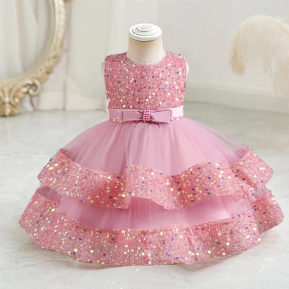 Sequin Birthday Party Dress for Baby Girls Sleeveless Elegant Tulle Princess Dress Red Green Christmas Dress for Kids New Year