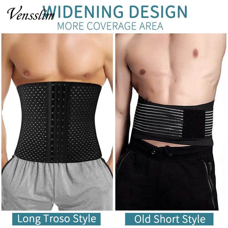 Vensslim Men Slimming Body Shaper Belt Weight Loss Tummy Control Strap Hooks Waist Trainer Workout Fitness Compression Corset