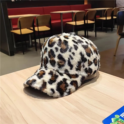 Get Ready for Winter with Our New Arrival Leopard & Zebra Print Fleece Baseball Cap - Perfect for Women