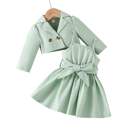 MiniFox 2 Pieces Suit Sets For Baby Girls Lapel Blazer Coat and Belted Wine Dress Kids Party Baby Clothes Girls Outfits Sets