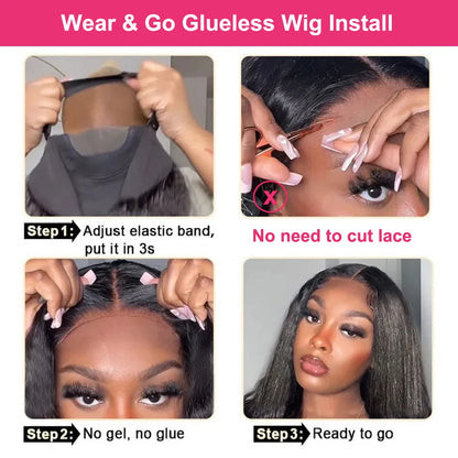 Glueless Wigs Kinky Straight 13x4/13x6 HD Lace Front Human Hair Wigs For Women Ready To Wear Yaki Straight 5x5 Lace Closure Wigs