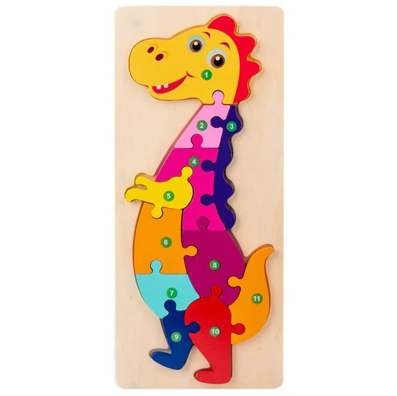 Montessori Wooden Toddler Puzzles for Kids Montessori Toys for Toddlers 2 3 4 5 Years Old Top 3D Puzzle Educational Dinosaur Toy