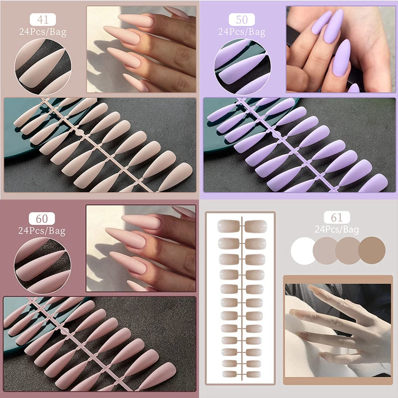 96pcs/box Pink Purple Fake Nails Acrylic Full Cover Nail Tips Ballet Wear Nail Press on Nails Mix Color DIY Manicure Tools