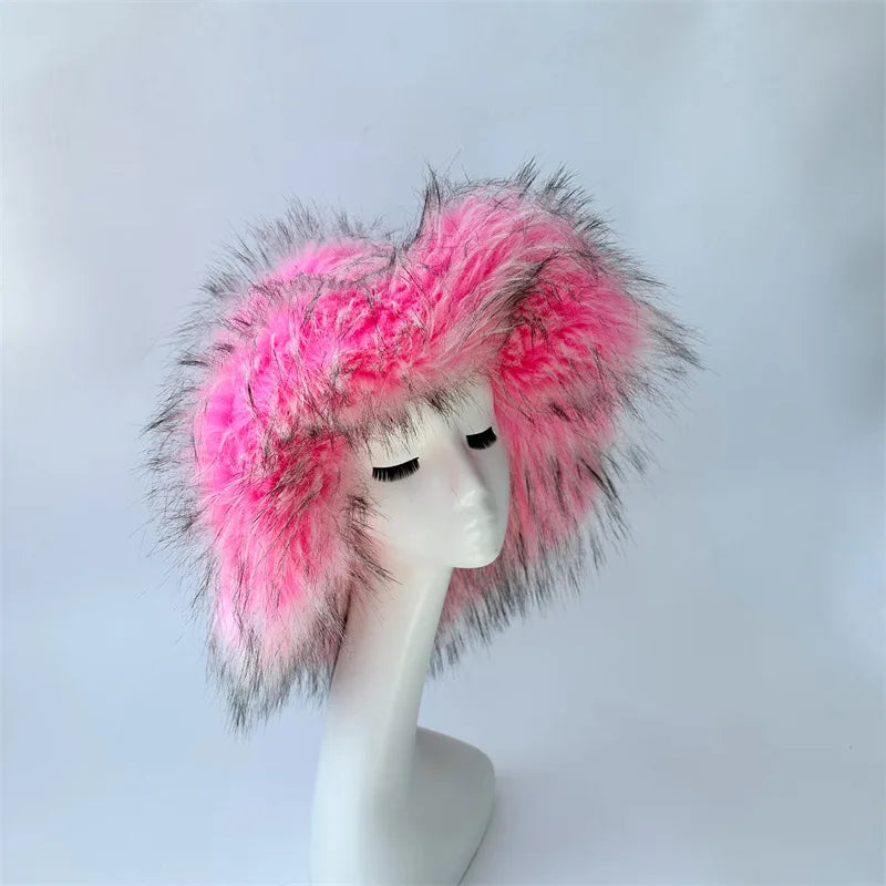 Fur bucket hat and bag set Women's warm plush autumn and winter hat Punk style imitation raccoon fur basin hat and handbag