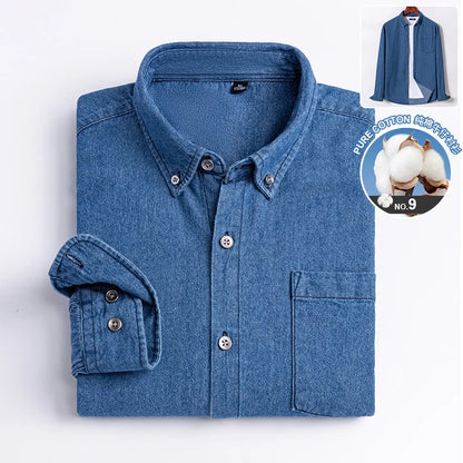 New in shirt Fahion jean shirts for men longsleeve 100%Cotton Casual shirt cowboy single pocket top social korean trends clothes