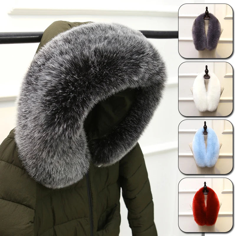 Women Faux Fox Fur Collar Fashion Winter Warm Shawl Collar Female Luxury Scarves Jackets Fur Coat Decor Shawl Clothes Accessorie