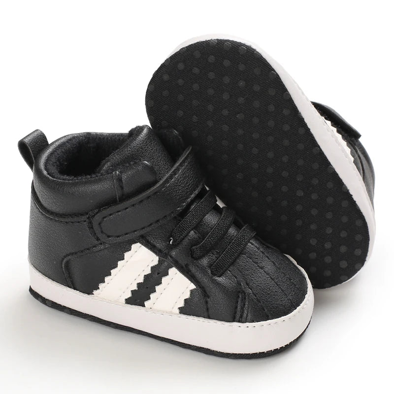 Black Fashion Casual Shoes Newborn Boys And Girls Non Slip First Walkers Infants Toddlers Comfortable Crib Shoes Kids Sneaker