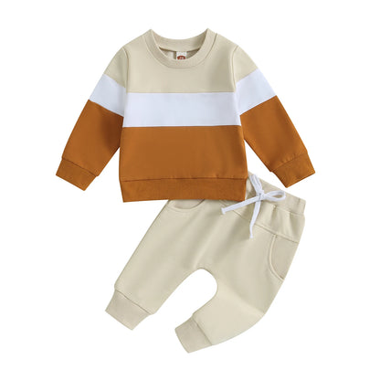 Pudcoco Toddler Baby Boy Fall Winter Clothes Color Block Long Sleeve Sweatshirt Pullover Top Pants Sweatsuit Set Outfits 0-3T