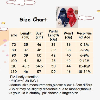 0-2 Years Newborn Baby Boy Hooded Suit 2Pcs Set Long Sleeve Letter Bodysuit+Pants Toddler Boy Autumn Sport Style Sweatsuit