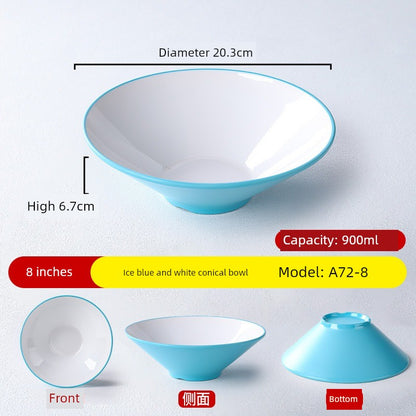 Melamine Rain-Hat Shaped Bowl Commercial Ramen Bowl River Snail Rice Noodle Bowl Noodle Restaurant Dedicated Noodles with Soy Sauce Wonton Pig's Knuckle Rice Spicy Hot Large Bowl