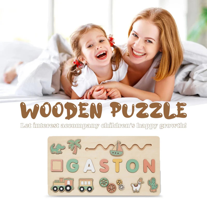 Personalized Custom First Name Wooden Puzzle Educational Toys for Toddlers Shape Matching Board Boys Girls Early Learning Gifts