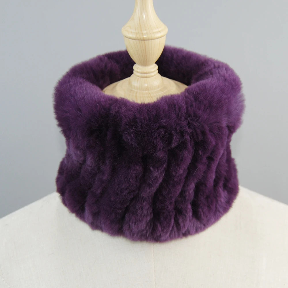 Good Elastic Rex Rabbit Fur Ring Scarves Winter Warm Women Genuine Rex Rabbit Fur Scarf Knitted Real Natural Fur Wraps Headbands
