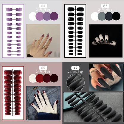 96pcs/box Pink Purple Fake Nails Acrylic Full Cover Nail Tips Ballet Wear Nail Press on Nails Mix Color DIY Manicure Tools