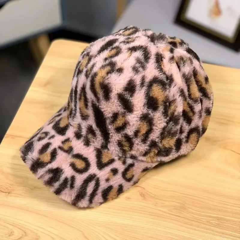 Get Ready for Winter with Our New Arrival Leopard & Zebra Print Fleece Baseball Cap - Perfect for Women