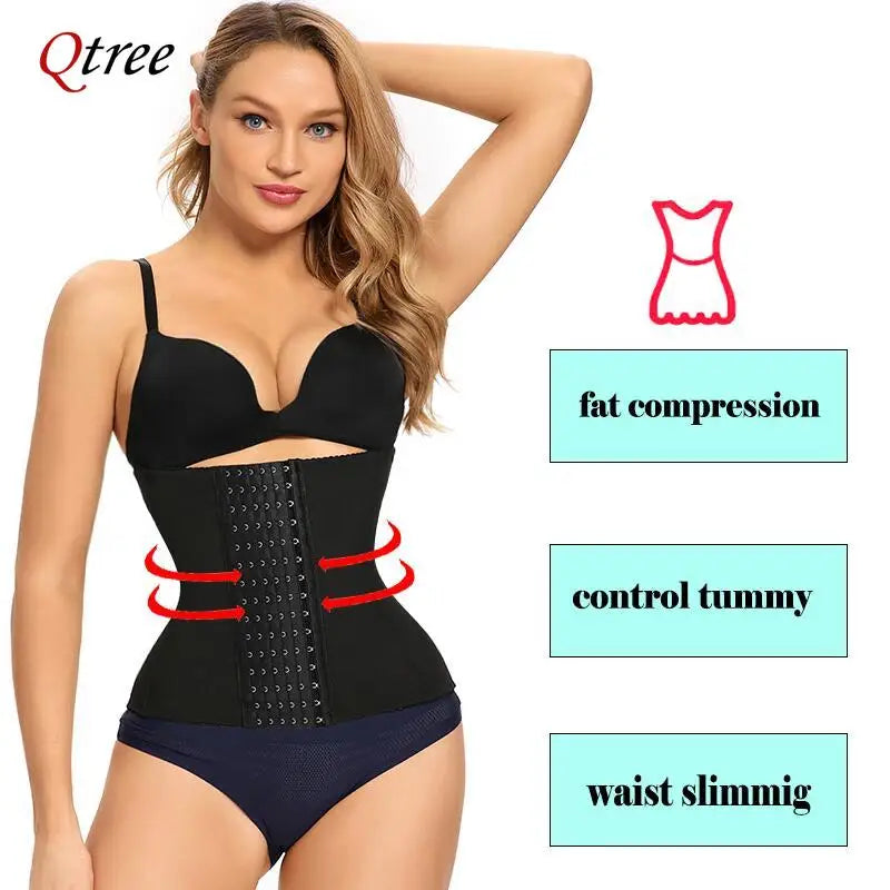 Qtree 6 Hooks Waist Trainer Belt Women Belly Trimmer Body Shaper Corset Firm Tummy Control Strap