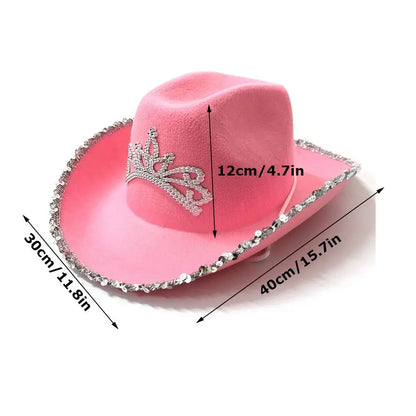 Pink Cowboy Hat Fluffy Feather Brim Cap With Crown Wild West Cowgirl Fancy Dress Costume Accessories Party Dress Up