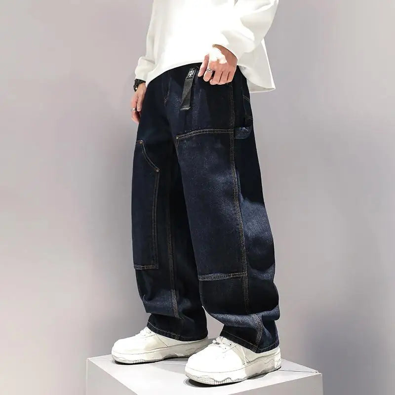 Washed Straight Leg Jeans for Men with a Niche Design Sense Loose and Versatile Wide Leg Long Pants and Stylish Work Pants