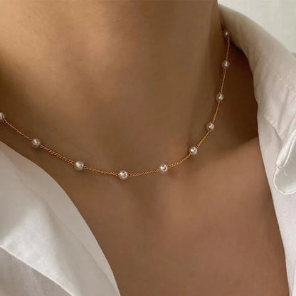 New Fashion Kpop Pearl Choker Necklace Double Layer Chain Pendant