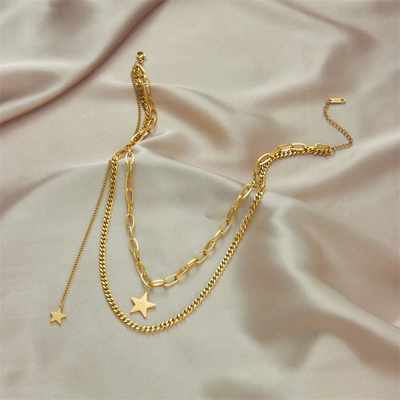 XIYANIKE 316L Stainless Steel High Quality Necklaces Gold Color Star Pendant Women Necklace Casual Party Girls Jewelry