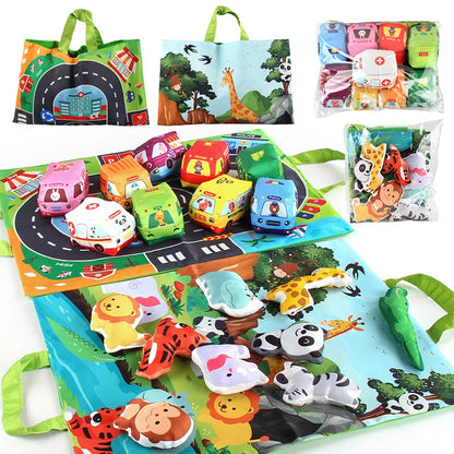 Baby fabric car model with storage bag carpet baby tear durable cloth book early education toy