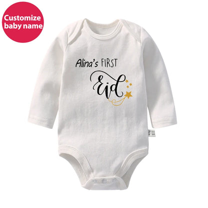 New Custom Name First Eid/Ramadan Baby Rompers Newborn Baby Ramadan Jumpsuits Eid Mubarak Baby Boys Girls Clothing Outfits Gifts