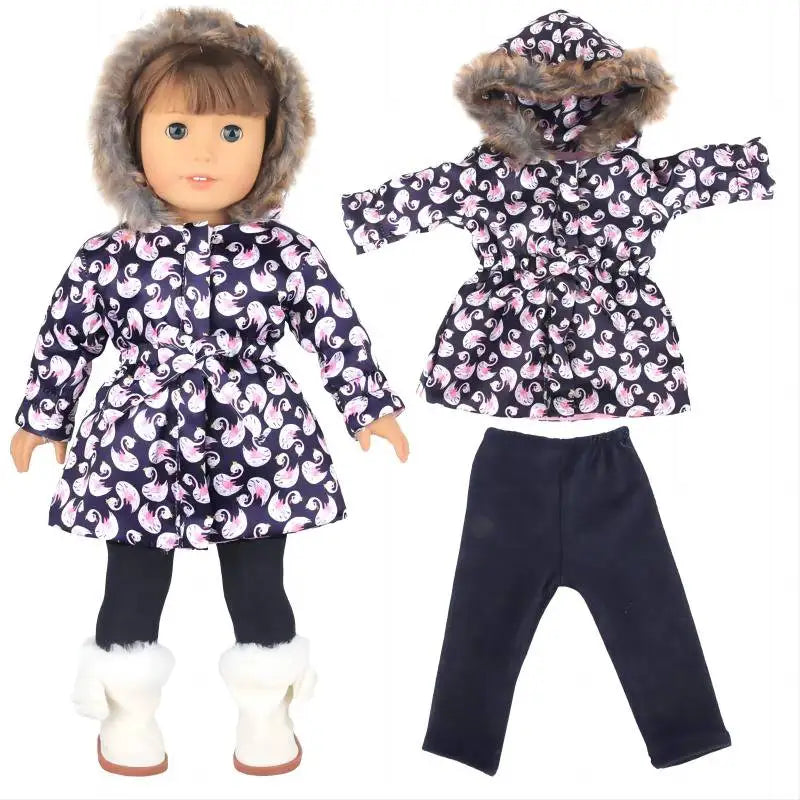 18 inch Girls Doll Winter Coat Dress Suit for 43cm Baby Doll Outfit Skirt