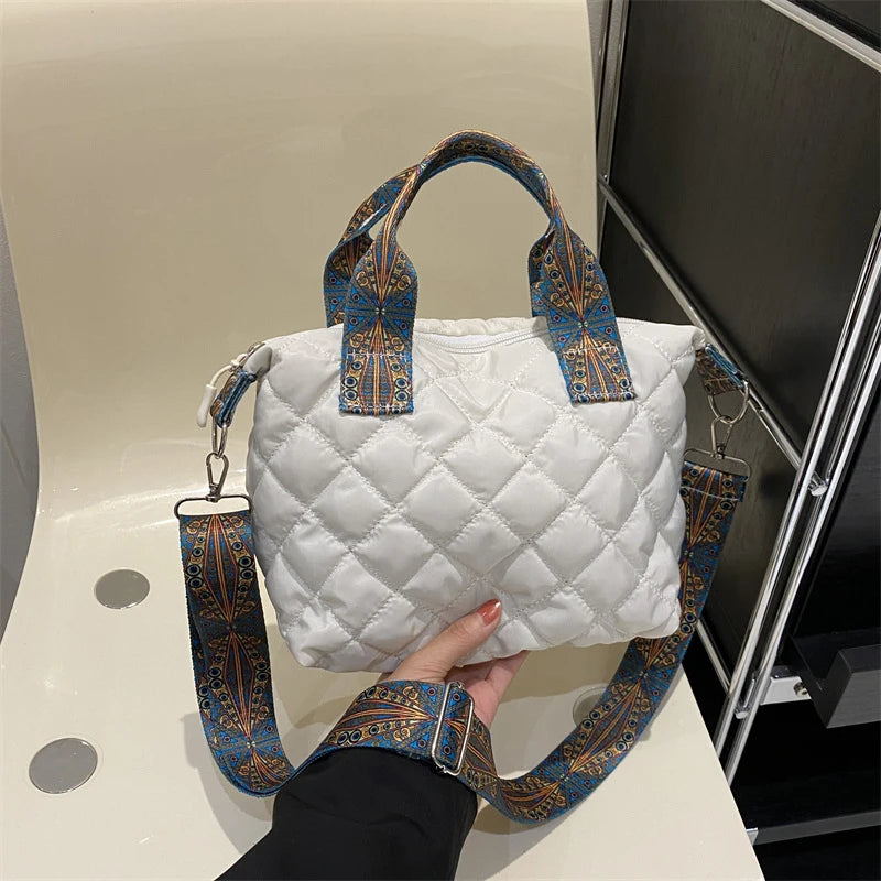 Lingge Quilted Padded Large Tote Nylon Women Handbags